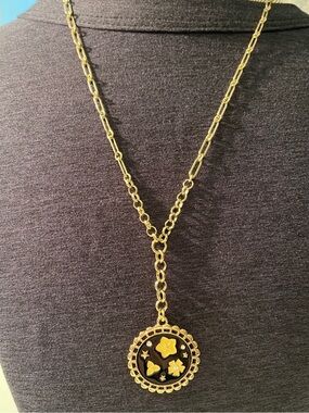 LOFT Gold-Tone Y Necklace with Black Enamel Floral Medallion